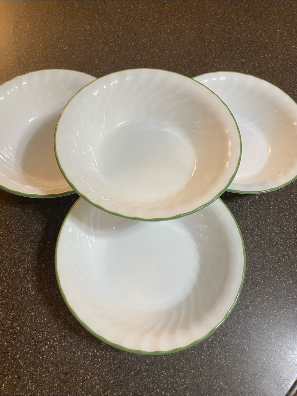 Vintage Corelle Bowls with Green Rim - Set of 4